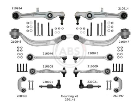 Ремкомплект, поперечний важіль підвіски (ABS) A.B.S 219901