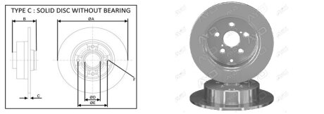 Диск гальмiвний задній (кратно 2) Toyota Avensis (_T25_) (01/03-11/08) APPLUS APLUS 61413AP