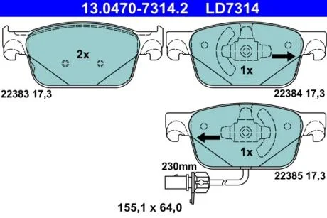 Комплект гальмівних колодок з 4 шт. дисків ATE 13.0470-7314.2