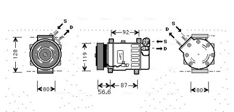 Компрессор кондиционера Citroen Berlingo (96-)/Peugeot Partner (96-) 1.6HDi/Fiat AVA COOLING CNAK238