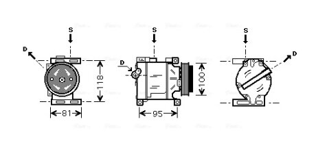 Компрессор кондиционера Fiat 500 (08-), Doblo (01-), Punto (00-) AVA AVA COOLING FTAK090