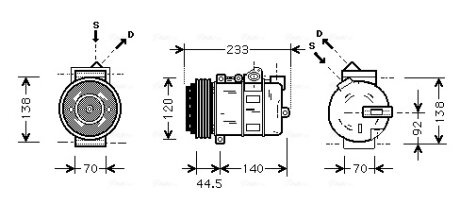 Компрессор кондиционера MB C-Class 202, 203, E-Class 210, M-Class 163, S-Class 2 AVA COOLING MSAK277