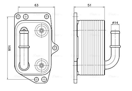 Радиатор масляный Citroen C4 (05-), C5 (08-), Jumpy (07-)/Peugeot 307 (01-), 407 AVA COOLING PE3433