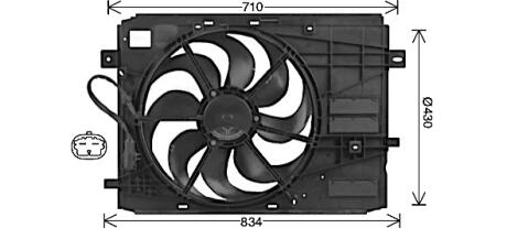 Вентилятор радіатора охолодження двигуна Citroen Berlingo (12-)/Peugeot 308, 3008, Partner (14-) AVA AVA COOLING PE7561