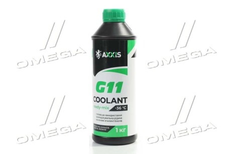 Антифриз GREEN G11 Сoolant Ready-Mix -36°C<> (зелений) (Каністра 1кг) AXXIS AX-P999-G11Gr RDM1