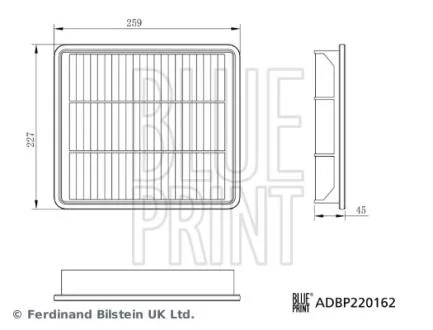 Фільтр повітряний BLUE PRINT ADBP220162