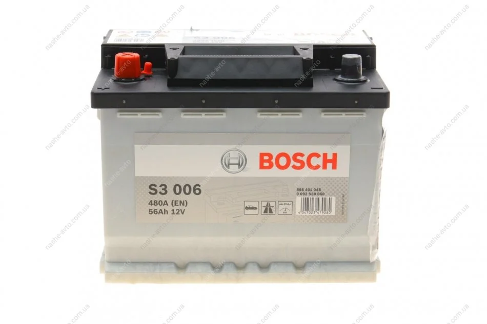 Акумулятор 56Ah-12v (S3006) (242x175x190),L,EN480 BOSCH 0092S30060 (фото 1)