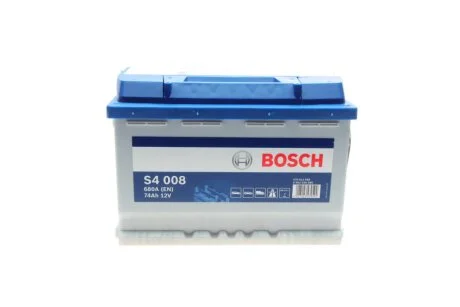 Акумулятор 74Ah-12v (S4008) (278x175x190),R,EN680 BOSCH 0092S40080