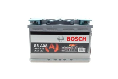 Акумулятор 70Ah-12v AGM (S5A08) (278х175х190), R, EN 760 BOSCH 0092S5A080