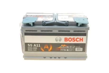 Акумулятор 80Ah-12v AGM (S5A11) (315x175x190),R,EN800 BOSCH 0092S5A110