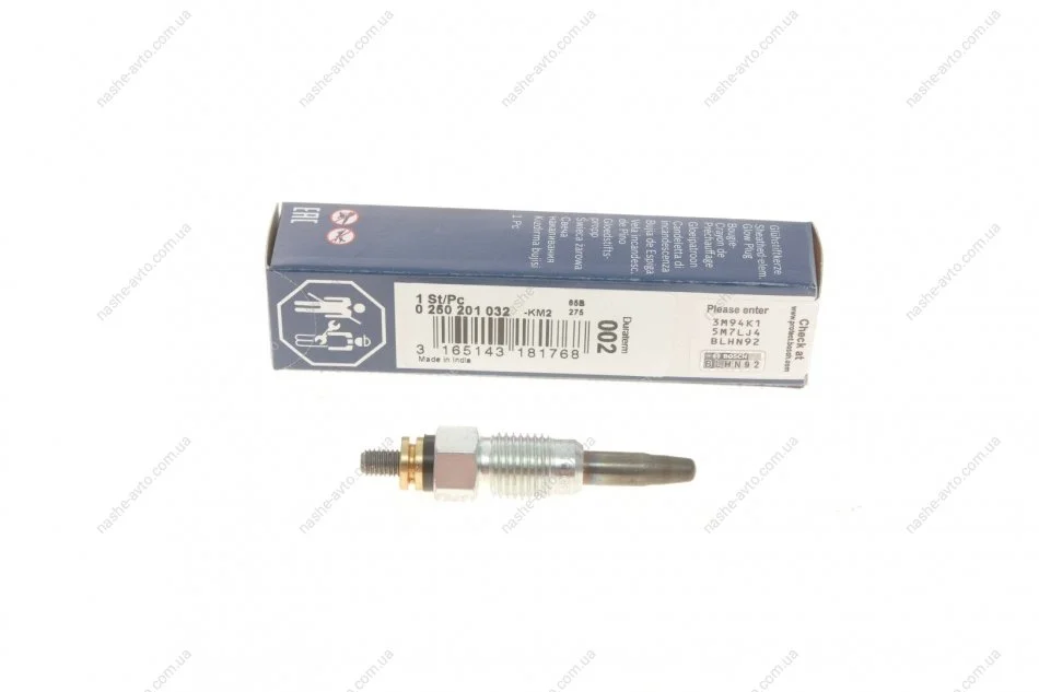 Свічка розжарювання GLP002 VW T4, GOLF III 1.6-2.4 (вир-во) BOSCH 0250201032 (фото 1)