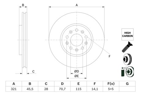 Фото гальмівний диск BOSCH 0986479F03 ГАЛЬМІВНИЙ ДИСК BOSCH 0986479F03