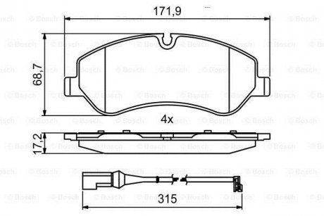 Комплект гальмівних колодок з 4 шт. дисків BOSCH 0986494844