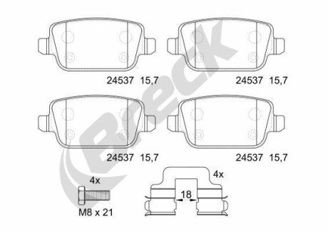 Комплект гальмівних колодок BRECK 24537 00 702 00