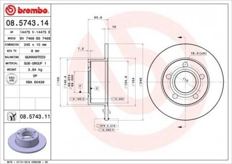 Диск гальмівний BREMBO 08.5743.11 (фото 1)