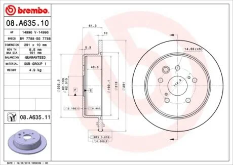 Диск гальмівний BREMBO 08.A635.11