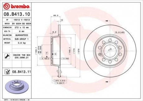 Диск гальмівний BREMBO 08.B413.11 (фото 1)