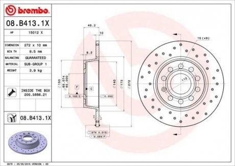 Диск гальмівний BREMBO 08.B413.1X