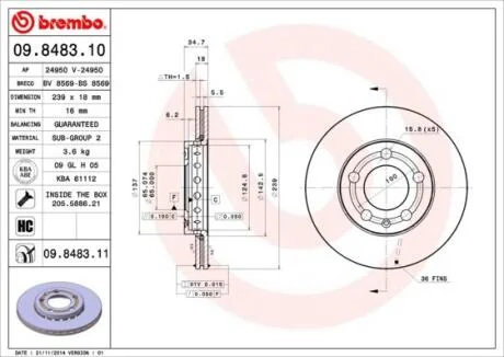 Диск гальмівний BREMBO 09.8483.11