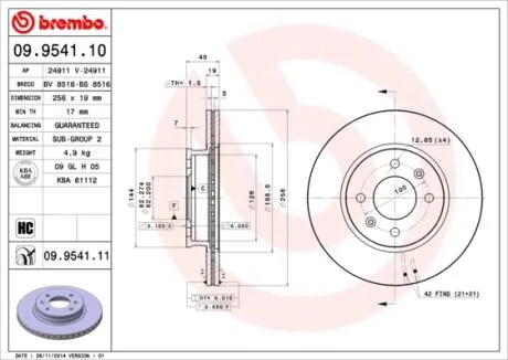 Диск гальмівний BREMBO 09.9541.10