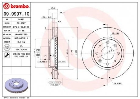 Диск гальмівний BREMBO 09.9997.10