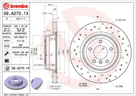 Диск гальмівний BREMBO 09.A270.1X