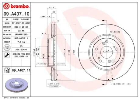 Диск гальмівний BREMBO 09.A407.10