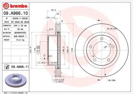 Диск гальмівний BREMBO 09.A966.11