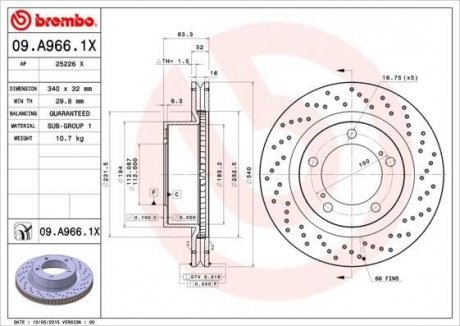 Диск гальмівний BREMBO 09.A966.1X (фото 1)