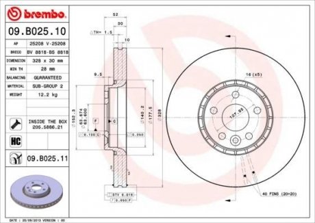 Диск гальмівний BREMBO 09.B025.11 (фото 1)