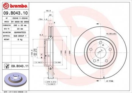 Диск гальмівний BREMBO 09.B043.10