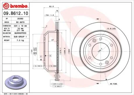 Диск гальмівний BREMBO 09.B612.10