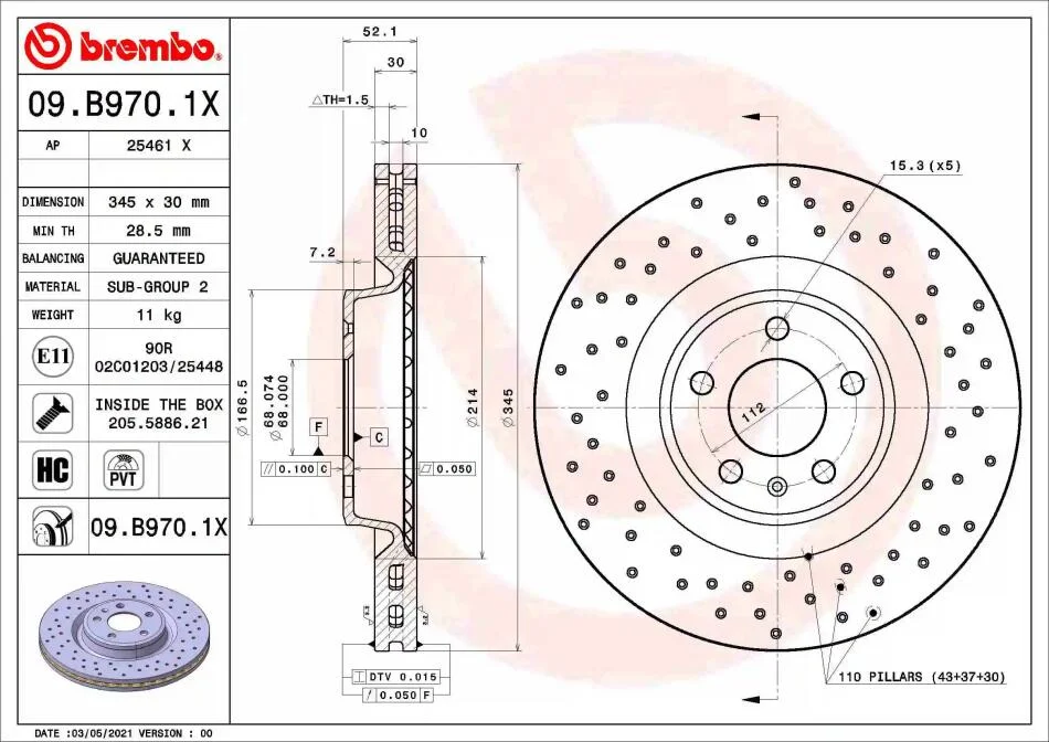 Гальмівний диск BREMBO 09.B970.1X (фото 1)
