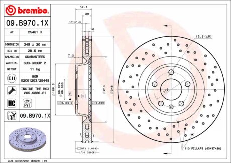 Гальмівний диск BREMBO 09.B970.1X