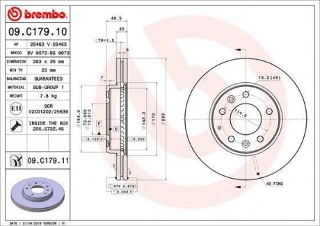 Диск гальмівний BREMBO 09.C179.11 (фото 1)