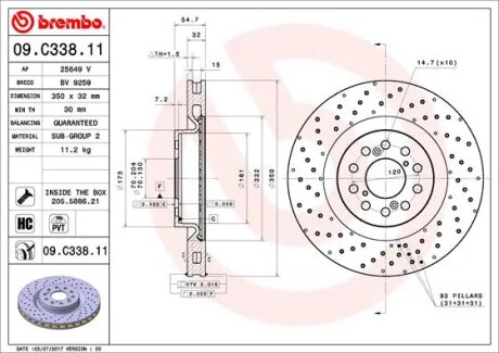 Диск гальмівний BREMBO 09.C338.11