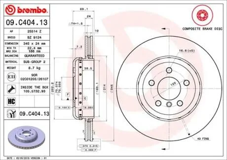 Диск гальмівний BREMBO 09.C404.13