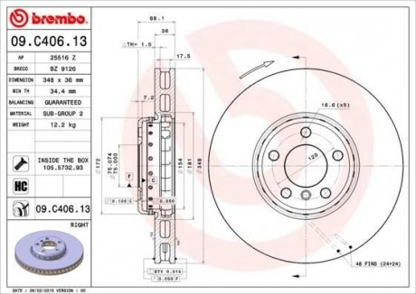 Диск гальмівний FR BREMBO 09.C406.13 (фото 1)