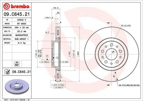 Диск гальмівний BREMBO 09.C645.21