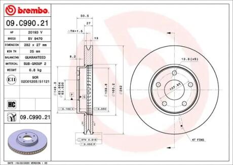 ГАЛЬМІВНИЙ ДИСК BREMBO 09.C990.21