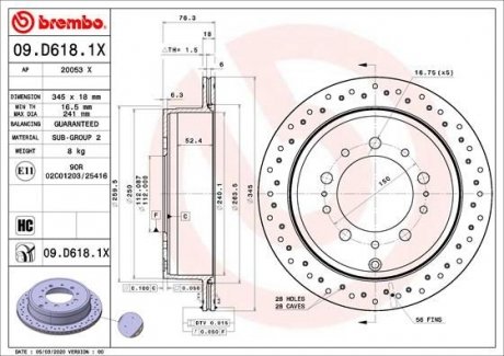 Диск гальмівний BREMBO 09.D618.1X