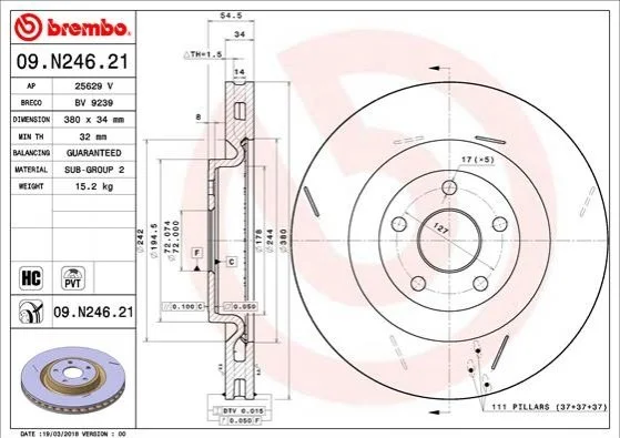 Диск гальмівний BREMBO 09.N246.21 (фото 1)