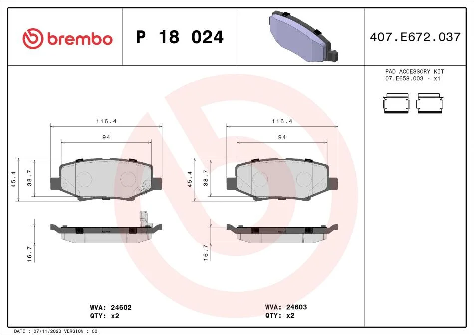 Комплект гальмівних колодок з 4 шт. дисків BREMBO P18024 (фото 1)