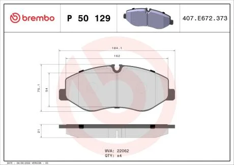 Комплект гальмівних колодок з 4 шт. дисків BREMBO P50129