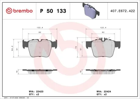 Колодка гальм. диск. MB C-CLASS задн. (вир-во) BREMBO P 50 133