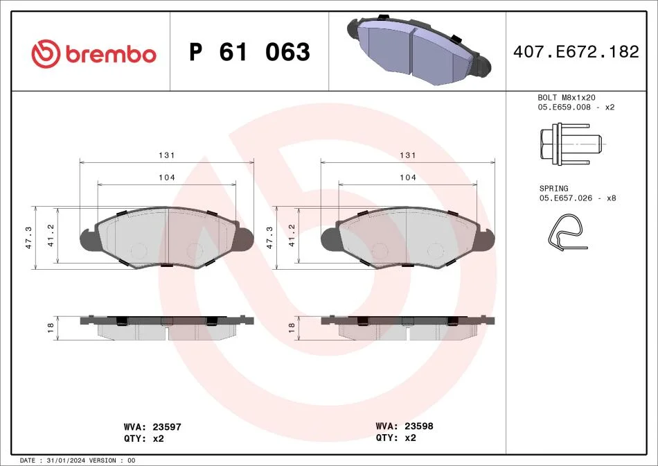 Гальмівні колодки BREMBO P61063 (фото 1)
