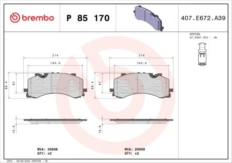 ДИСКОВІ КОЛОДКИ BREMBO P 85 170
