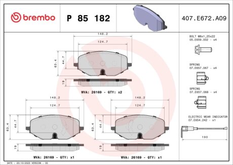 Колодка гальм. диск. передн. BREMBO P 85 182