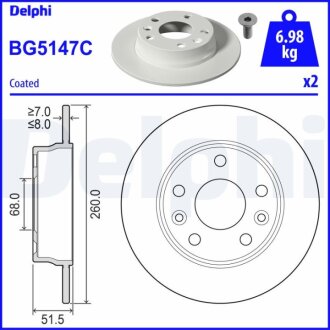 Фото диск гальмівний Delphi BG5147C Диск гальмівний Delphi BG5147C