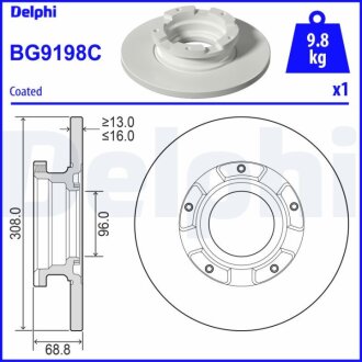 Фото диск гальмівний Delphi BG9198C Диск гальмівний Delphi BG9198C